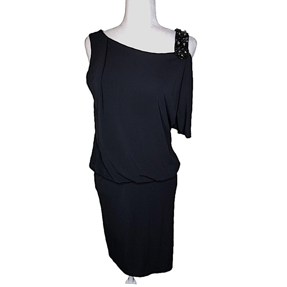 David‎ Meister One Shoulder Cocktail Mini Dress Black Wedding Guest Dress Size:6